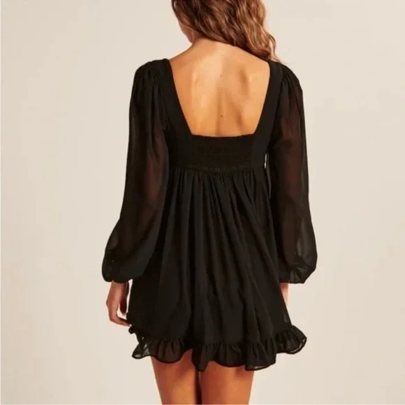 Abercrombie & Fitch Long Sleeve Ruched Babydoll Mini Dress - SIZE MEDIUM - Picture 2 of 7